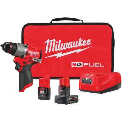 Milwaukee M12 FUEL Brushless 1/2 In. Subcompact Cordless Drill/Driver Kit with 4.0 Ah & 2.0 Ah Battery & Charger