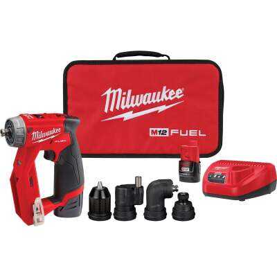 Milwaukee M12 FUEL Brushless 3/8 In. Installation Cordless Drill/Driver Kit with 4-Tool Heads & (2) 2.0 Ah Batteries & Charger